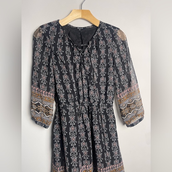 Madewell Lace Up Burnished Floral Mini Dress Black/Brown Size 00 - Picture 7 of 11